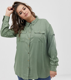 Рубашка в стиле милитари с длинными рукавами ASOS DESIGN Curve-Зеленый