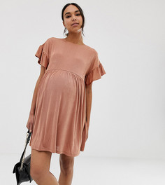 Свободное платье металлик с оборками на рукавах ASOS DESIGN Maternity-Розовый