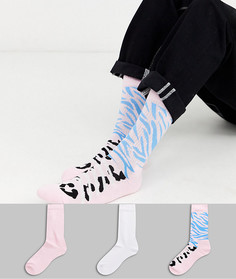 Набор из 3 пар спортивных носков (розовые с принтом/др.) ASOS DESIGN - Скидка-Розовый