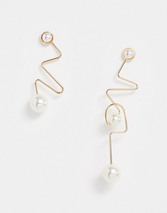 Золотистые серьги с искусственным жемчугом Topshop-Золотой