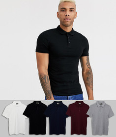 Поло из трикотажа обтягивающего кроя ASOS DESIGN - Набор из 5 шт. со скидкой-Мульти
