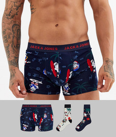 Новогодний набор из боксеров-брифов и носков Jack & Jones-Темно-синий