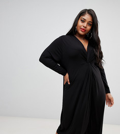 Свободное платье миди с длинными рукавами и узлом ASOS DESIGN Curve-Черный