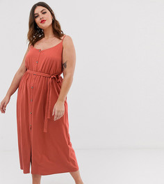 Красное платье макси на пуговицах с поясом ASOS DESIGN Curve-Красный