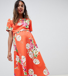 Двухслойное платье миди с цветочным принтом ASOS DESIGN Maternity-Мульти