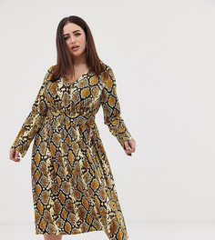 Платье-рубашка миди со змеиным принтом и ремнем ASOS DESIGN Curve-Мульти