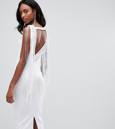 Облегающее платье миди с бахромой ASOS DESIGN Tall-Белый