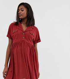 Фактурное свободное платье мини на пуговицах ASOS DESIGN Maternity-Оранжевый