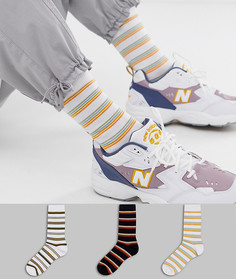 Набор из 3 пар носков до щиколотки в полоску ASOS DESIGN - Скидка-Мульти