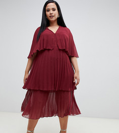 Многоярусное плиссированное платье миди ASOS DESIGN Curve-Розовый