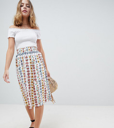 Хлопковая юбка миди на пуговицах с цветочным принтом ASOS DESIGN Petite-Мульти