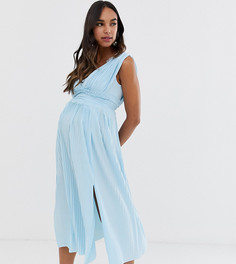 Платье миди с плиссировкой и кружевной вставкой ASOS DESIGN Maternity Premium-Синий