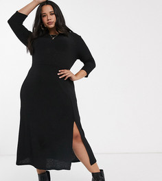 Черное платье миди с принтом River Island Plus-Черный