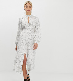 Платье миди в горошек с длинными рукавами в стиле 70-х ASOS DESIGN Tall-Мульти