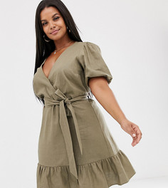 Платье мини с запахом и завязкой спереди ASOS DESIGN Curve-Зеленый