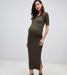 Облегающее платье миди в рубчик ASOS DESIGN Maternity-Зеленый