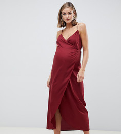 Платье макси на бретельках с запахом ASOS DESIGN Maternity-Красный