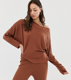 Трикотажный свитшот для дома в рубчик с открытыми плечами ASOS DESIGN Tall-Коричневый