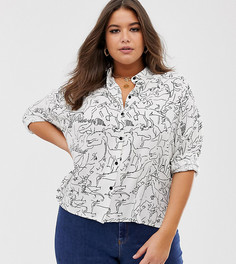 Короткая рубашка с длинными рукавами и принтом динозавров ASOS DESIGN Curve-Мульти