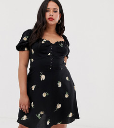 Платье с цветочным принтом и объемными рукавами River Island Plus-Черный