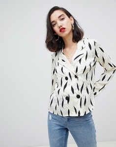 Двубортный лонгслив с монохромным жаккардовым узором ASOS DESIGN-Мульти