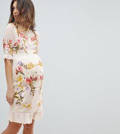 Платье мини с цветочной вышивкой Hope & Ivy Maternity Premium-Бежевый