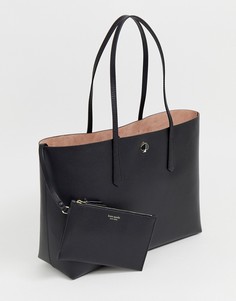 Черная кожаная сумка-тоут со съемным кошельком Kate Spade-Черный