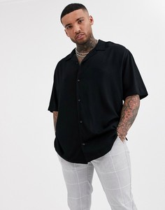 Черная oversize-рубашка с отложным воротником Bershka-Черный