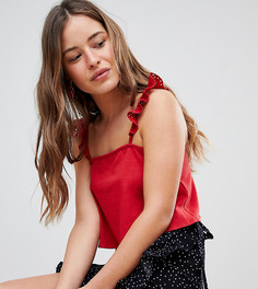 Укороченный топ на бретельках с вышивкой ришелье и оборками ASOS DESIGN Petite-Оранжевый