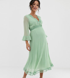 Плиссированное платье миди с кружевом ASOS DESIGN Maternity-Зеленый
