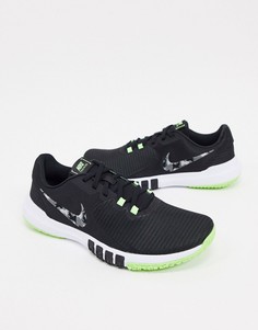 Черные кроссовки с камуфляжным логотипом в виде галочки Nike Training Flex Control-Черный