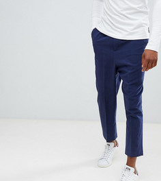 Темно-синие фактурные строгие брюки с добавлением льна и заниженной проймой ASOS TALL-Темно-синий