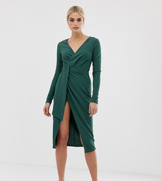 Платье миди с длинными рукавами и запахом ASOS DESIGN Tall-Зеленый