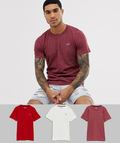 3 футболки с логотипом (белый/красный/бордовый) Hollister-Мульти