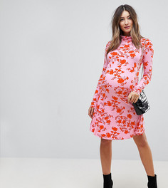 Платье мини с воротником поло и цветочным принтом ASOS Maternity-Мульти
