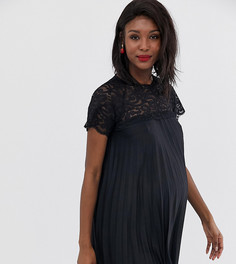 Свободное платье мини с кружевом и плиссировкой ASOS DESIGN Maternity-Черный