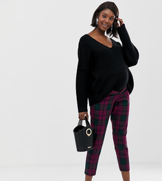 Фиолетовые укороченные брюки в клетку с посадкой над животиком ASOS DESIGN Maternity Ultimate-Мульти