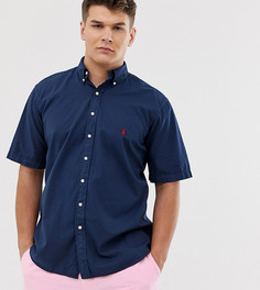 Темно-синяя легкая саржевая рубашка с короткими рукавами и логотипом Polo Ralph Lauren - Big & Tall-Темно-синий