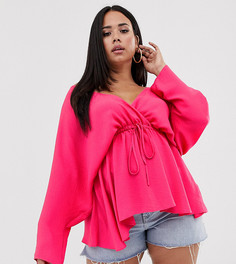 Топ с рукавами "летучая мышь" и поясом ASOS DESIGN Curve-Розовый