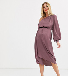 Платье миди на одно плечо из атласа ASOS DESIGN Maternity-Оранжевый