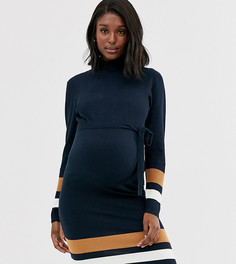 Трикотажное платье миди в стиле колор блок Mamalicious maternity-Синий Mama.Licious