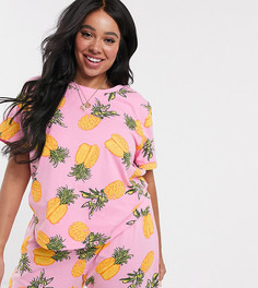 Комбинируемая пижамная футболка с принтом ананасов ASOS DESIGN Curve-Мульти