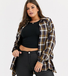 Рубашка бойфренда в клетку с длинными рукавами ASOS DESIGN Curve-Мульти