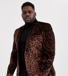 Бархатный супероблегающий блейзер с леопардовым принтом ASOS DESIGN Plus-Зеленый