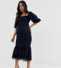 Кружевное платье с пышными рукавами и оборкой ASOS DESIGN Maternity-Темно-синий