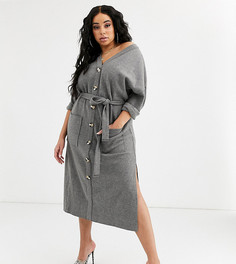 Мягкое платье миди с поясом ASOS DESIGN Curve-Серый