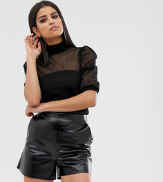 Топ с высоким воротом и объемными рукавами ASOS DESIGN Tall-Черный