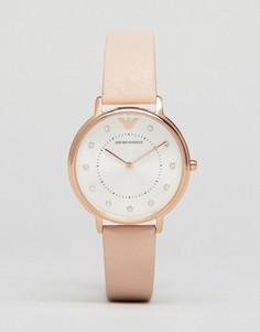 Часы с кожаным ремешком телесного цвета Emporio Armani AR2510-Розовый