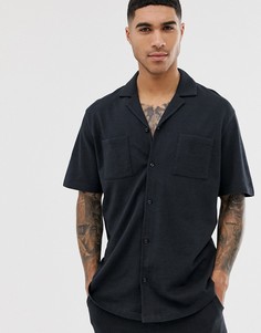 Темно-синяя свободная рубашка с короткими рукавами и отложным воротником Jack & Jones Originals-Темно-синий