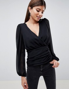 Лонгслив с запахом и пуговицами сбоку ASOS DESIGN-Черный